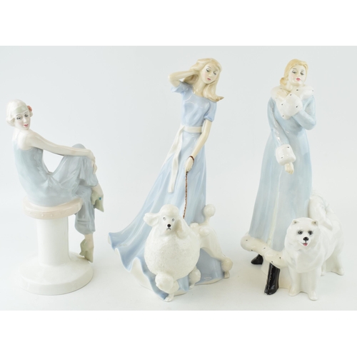 69 - Royal Doulton Reflections figures to include Flirtation, Spring Walk (af) and A Winter's Walk (glued... 