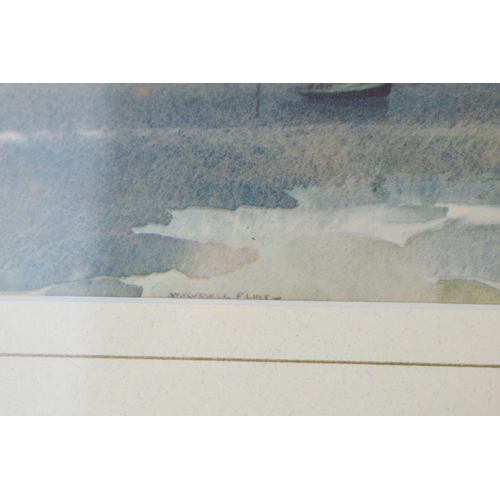 234 - A cased set of 6 silver plated cake forks by Dixon, with a Russell Flint print of a coastal scene (2... 