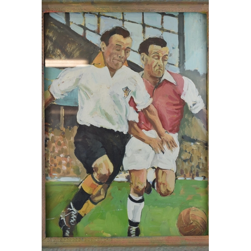 222 - An original artwork of footballers, naive style in original period frame. 34cm x 47cm.