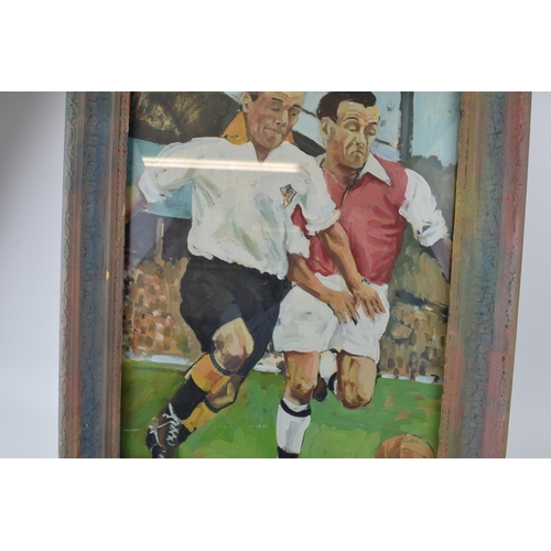 222 - An original artwork of footballers, naive style in original period frame. 34cm x 47cm.