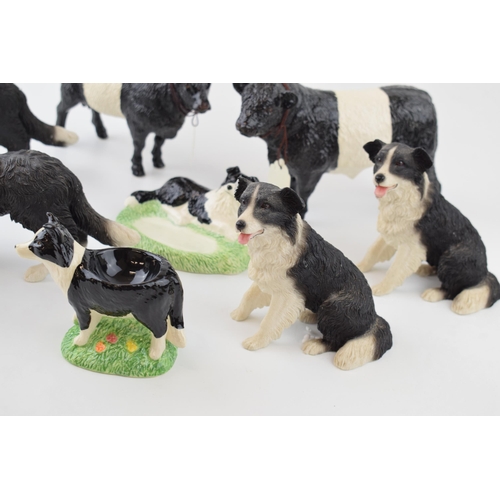 29 - Pottery to include modern Border Fine Arts Belted Galloway bull and cow, with similar border collie ... 
