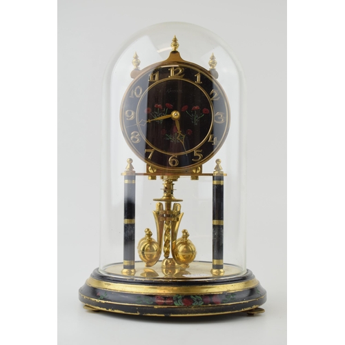 290 - An Anniversary clock by Kundo, Made in West Germany, brass base with hand-painted floral decoration ... 