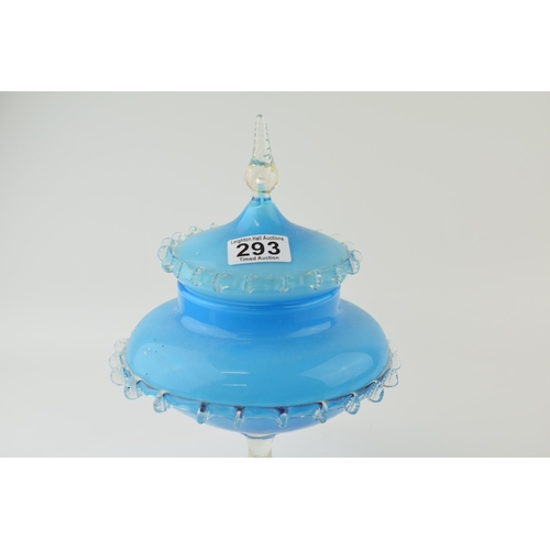 293 - Glass Bon Bon dish with twist to stem and handle, blue glass body with clear glass base. Height 32cm... 