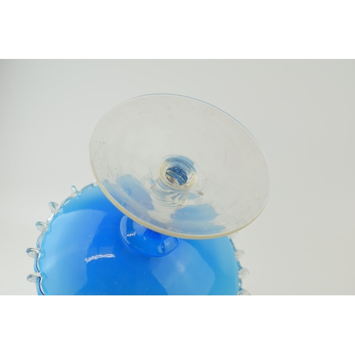 293 - Glass Bon Bon dish with twist to stem and handle, blue glass body with clear glass base. Height 32cm... 