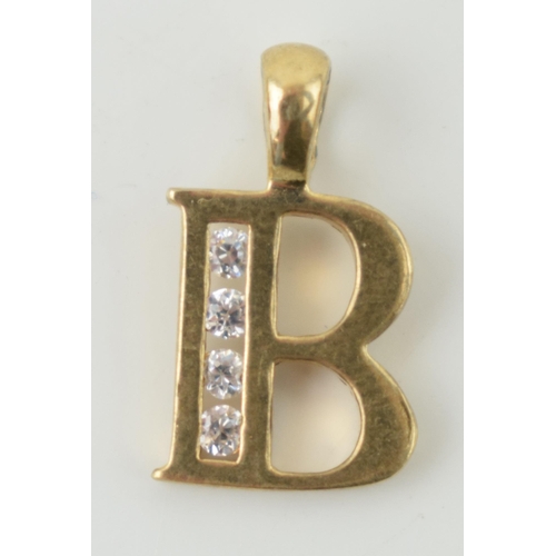 300 - 9ct gold pendant in the form a letter 'B', stone set, 16mm tall.