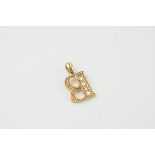 300 - 9ct gold pendant in the form a letter 'B', stone set, 16mm tall.