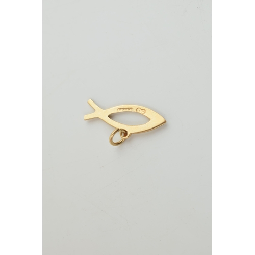 314 - 9ct gold pendant in the form of a fish, 0.6 grams, 22mm long.