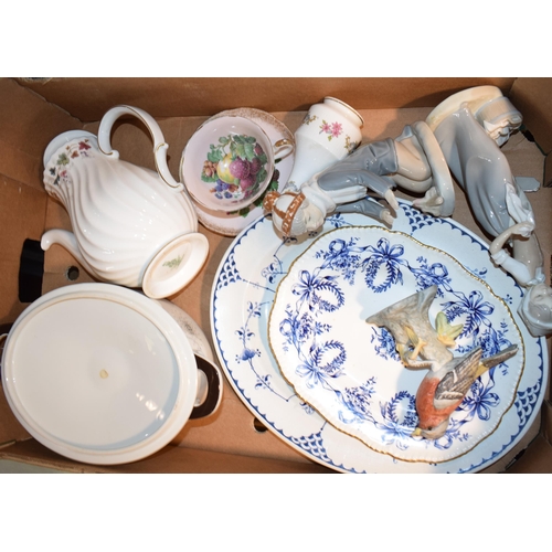 39 - Mixed pottery to include a Nao figure (slight af), a Royal Grafton fruit scene cup and saucer and ot... 