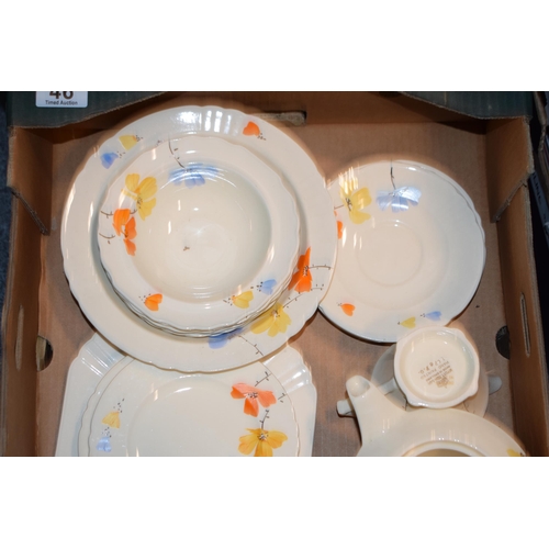 46 - An Art Deco tea service by Myott. Son & Co, Hand-painted and made in England, to include, teapot, mi... 