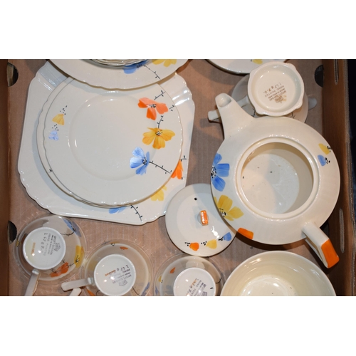 46 - An Art Deco tea service by Myott. Son & Co, Hand-painted and made in England, to include, teapot, mi... 