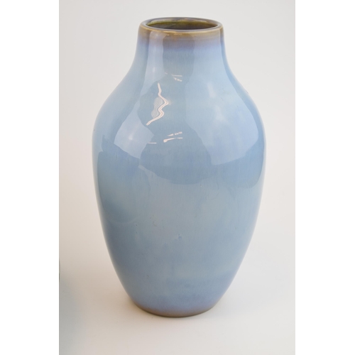 50 - A Buller vase in blue glaze (height 27cm) together with a large crackle glaze bowl and plate. (diame... 