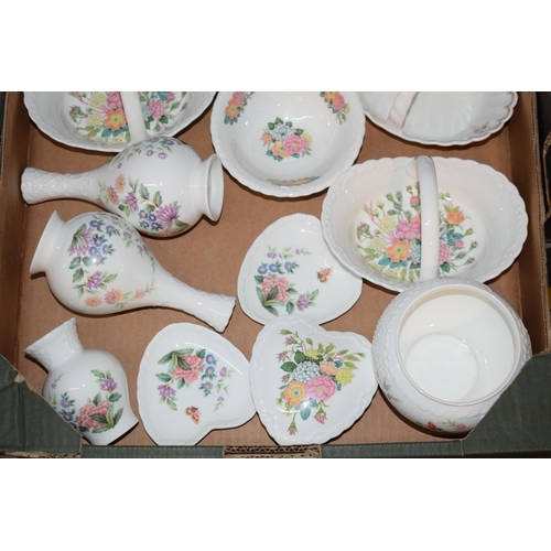 6 - A collection of Coalport in the Garden Rose pattern to include vases, baskets, pin dishes and others... 