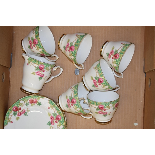 73 - Gladstone Rosewood tea service to include 6 cups, 6 saucers, 6 sides, a cake plate and a milk jug (Q... 