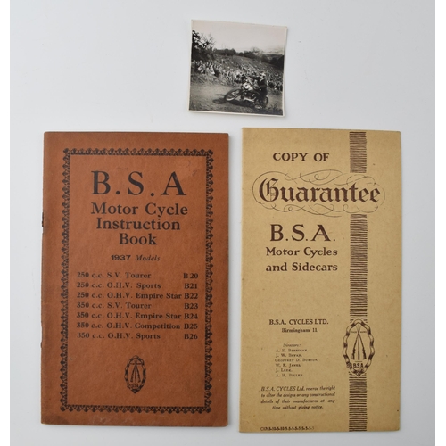 99 - B.S.A.Motorcyle Instruction Book 1937 Models together with B.S.A Motor Cycles and Sidecars Guarantee... 