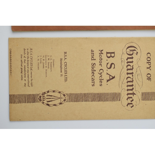 99 - B.S.A.Motorcyle Instruction Book 1937 Models together with B.S.A Motor Cycles and Sidecars Guarantee... 