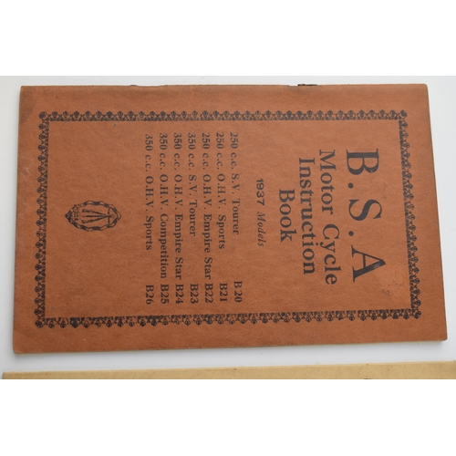 99 - B.S.A.Motorcyle Instruction Book 1937 Models together with B.S.A Motor Cycles and Sidecars Guarantee... 