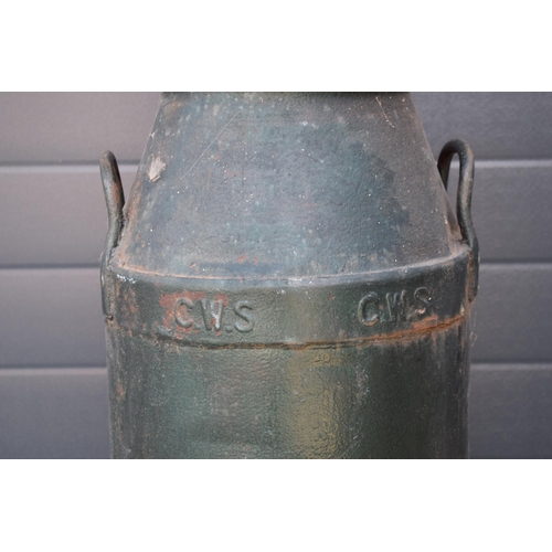 531 - Vintage milk churn 'CWS', 74cm tall, painted green.