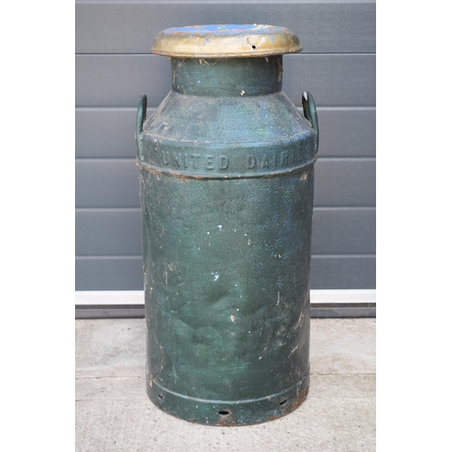 532 - Vintage United Dairies metla milk churn with painted decoration, 74cm tall.