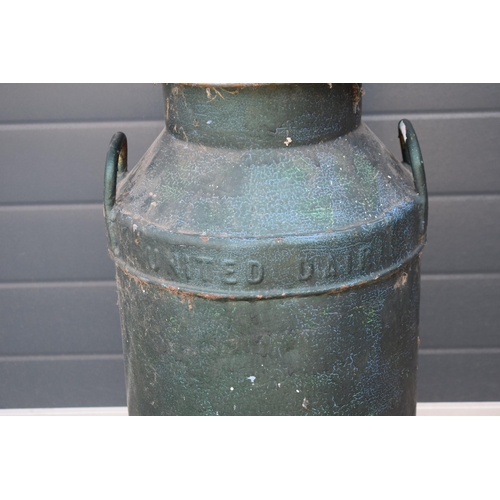 532 - Vintage United Dairies metla milk churn with painted decoration, 74cm tall.