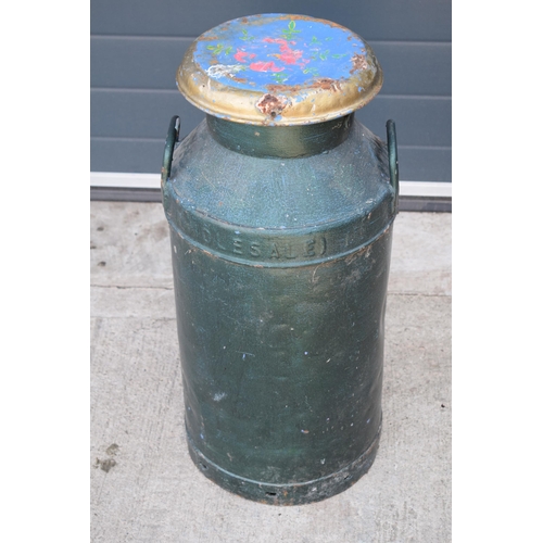 532 - Vintage United Dairies metla milk churn with painted decoration, 74cm tall.