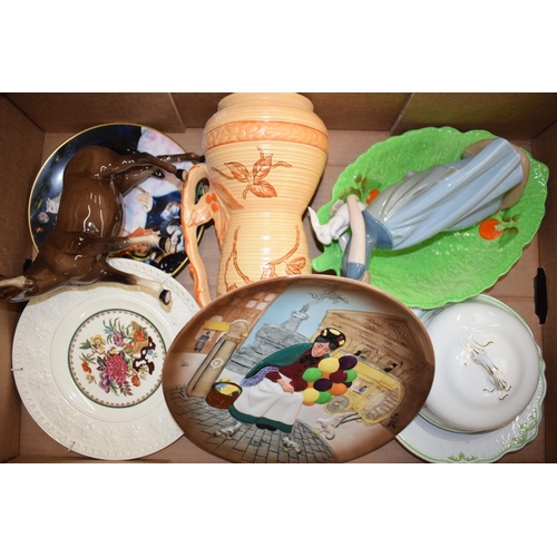 100 - Pottery to include a Beswick horse (af), a Doulton Balloon Seller embossed plate, a Nao figure (Af) ... 