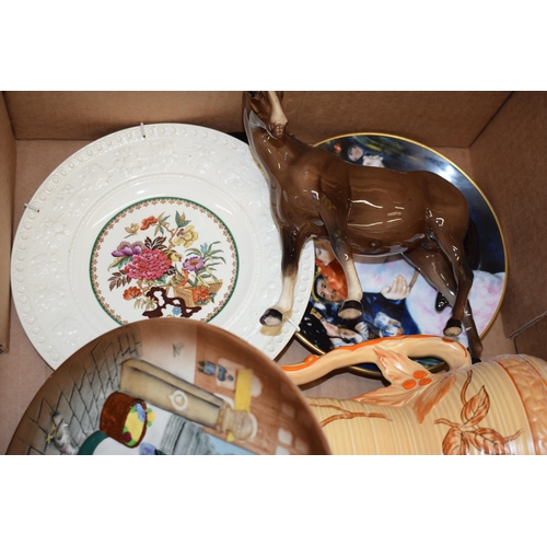 100 - Pottery to include a Beswick horse (af), a Doulton Balloon Seller embossed plate, a Nao figure (Af) ... 