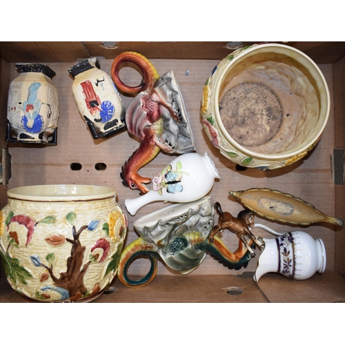 103 - Pottery to include a pair of Ye Olde Indian Tree large jardinieres, two dragon teapots and others (Q... 