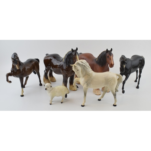 130A - Beswick to include a matt brown shire, a gloss shire, a grey with leg tucked and others (6).