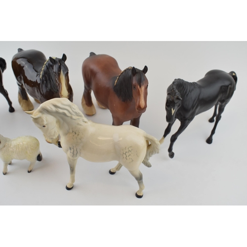 130A - Beswick to include a matt brown shire, a gloss shire, a grey with leg tucked and others (6).