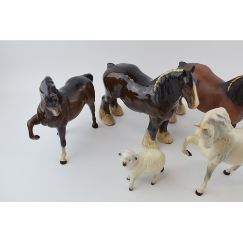 130A - Beswick to include a matt brown shire, a gloss shire, a grey with leg tucked and others (6).