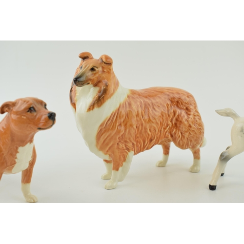 147 - Beswick to include a rough collie, a bulldog and a grey large outstretched foal (3).