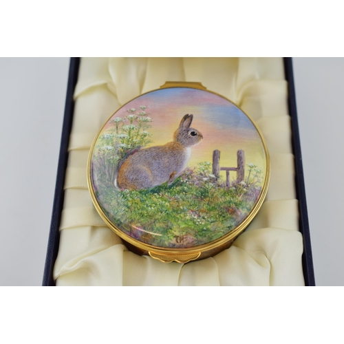 18 - Boxed Moorcroft Enamel trinket dish in the Rabbits pattern, 66/100, by Terry Halloran, 7.5cm diamete... 