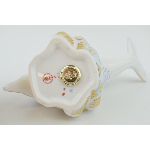 4 - Royal Crown Derby paperweight in the form of an 'Dolphin', first quality, gold stopper, Height 9cm.