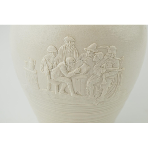 56 - An early 19th century feldspathic porcelain large tavern scene jug with blue collar, c. 1810-20. 23 ... 