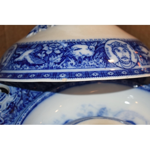 57 - A Wedgwood blue and white transfer-printed flow blue “Ivanhoe” part dinner service, c. 1870-80, to i... 