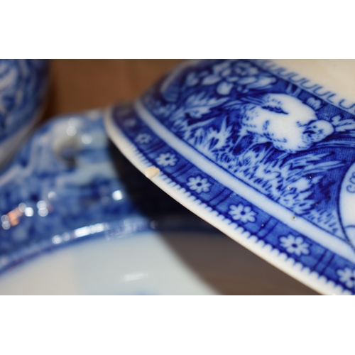 57 - A Wedgwood blue and white transfer-printed flow blue “Ivanhoe” part dinner service, c. 1870-80, to i... 