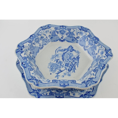 58 - An early 19th century blue and white transfer-printed Masons Ironstone China Blue Pheasant pattern s... 