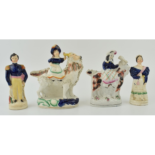 67 - A group of Victorian Staffordshire Figures to include Victoria, Albert and Royal children riding goa... 