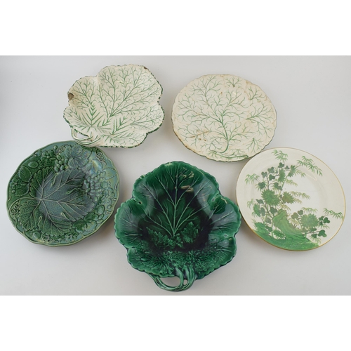 75 - A group of early 19th century moulded green glaze and painted dessert wares and a similar Spode Bamb... 