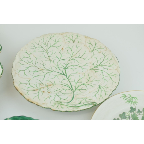 75 - A group of early 19th century moulded green glaze and painted dessert wares and a similar Spode Bamb... 