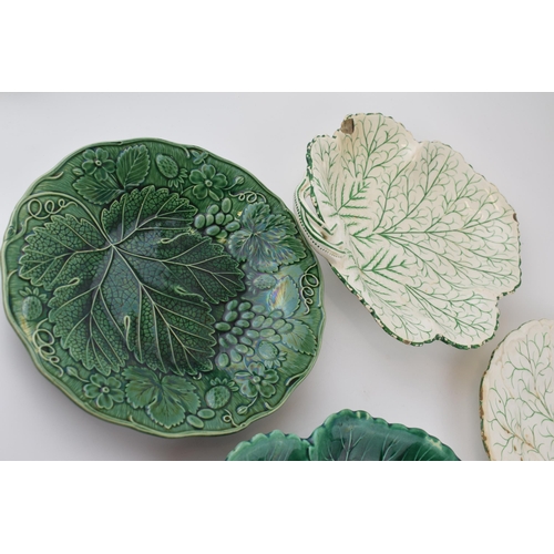 75 - A group of early 19th century moulded green glaze and painted dessert wares and a similar Spode Bamb... 