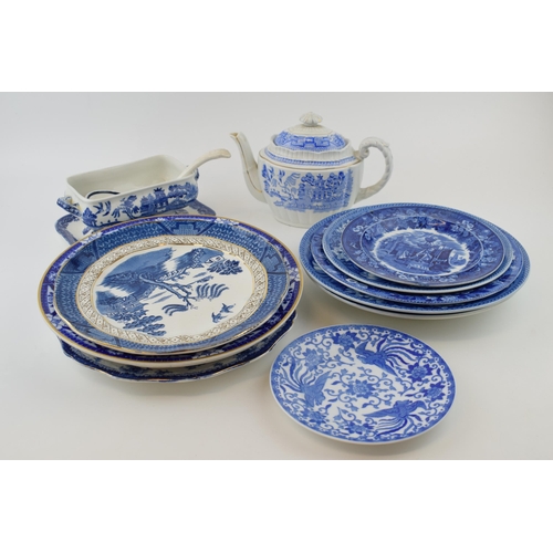 79 - A group of 19th and 20th century blue and white transfer-printed wares to include
Wedgwood Fallow De... 