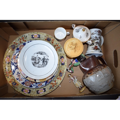 82 - A group of mostly early 19 th century British ceramics, to include: bat printed, hand-
painted porce... 