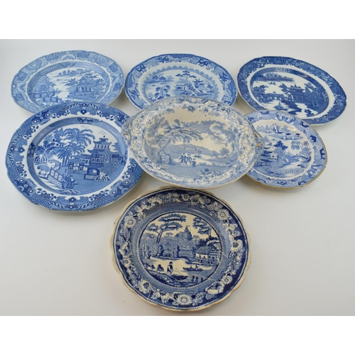 83 - A group of early 19 th century blue and white transfer-printed wares to include
Broseley, Wild Rose,... 