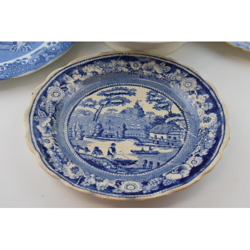 83 - A group of early 19 th century blue and white transfer-printed wares to include
Broseley, Wild Rose,... 