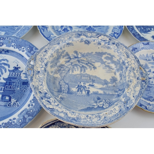 83 - A group of early 19 th century blue and white transfer-printed wares to include
Broseley, Wild Rose,... 