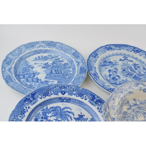 83 - A group of early 19 th century blue and white transfer-printed wares to include
Broseley, Wild Rose,... 