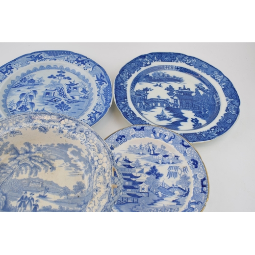 83 - A group of early 19 th century blue and white transfer-printed wares to include
Broseley, Wild Rose,... 