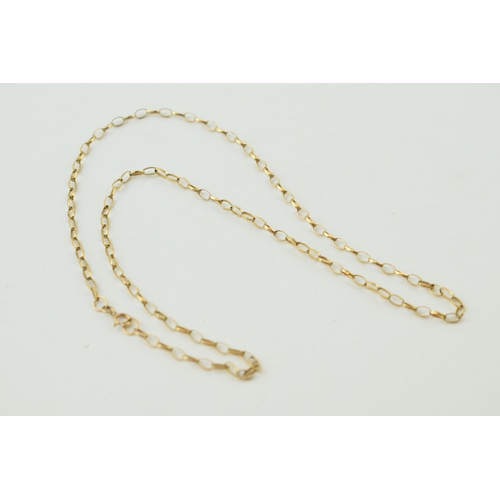 302 - 9ct gold thin belcher-style chain, 3.5 grams, circa 52cm long.