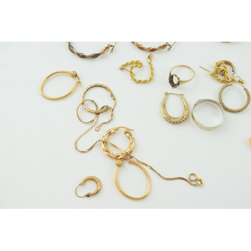 304 - A collection of 9ct gold and yellow coloured metal to include earrings, broken chains and others, to... 